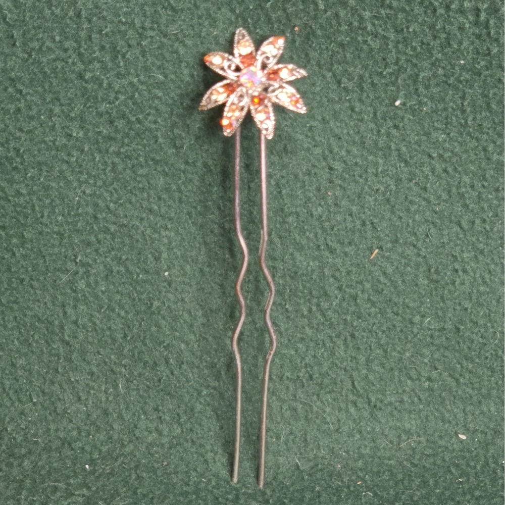 Vintage Hair Pin 5 inch costume jewelry floral silver toned hair pin